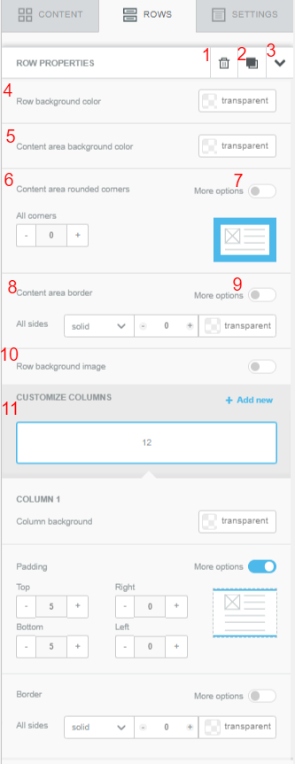 Email template design settings panel.