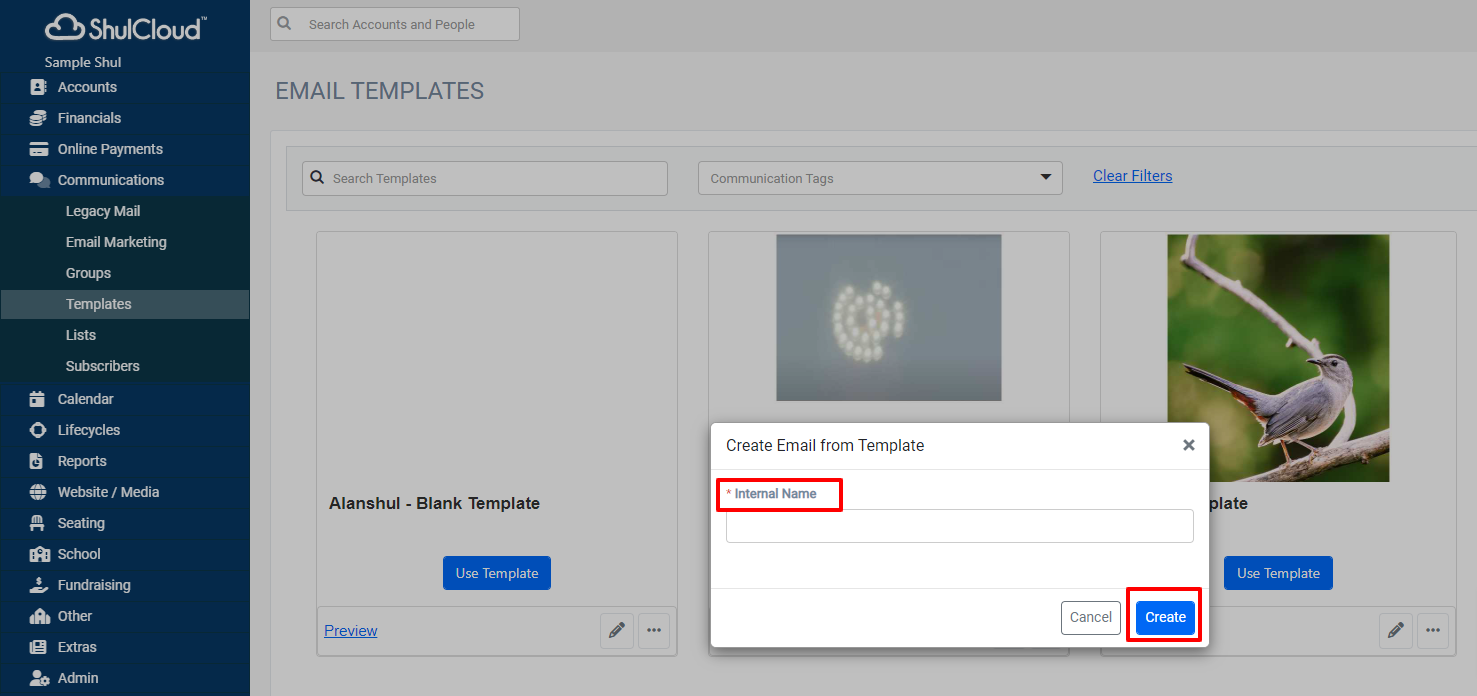 Create Email from Template dialog box.