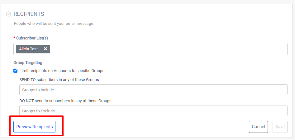 Email recipient selection interface.