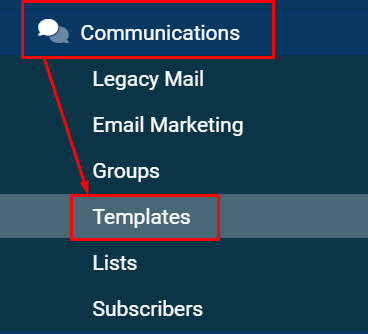 Communications menu with Templates highlighted