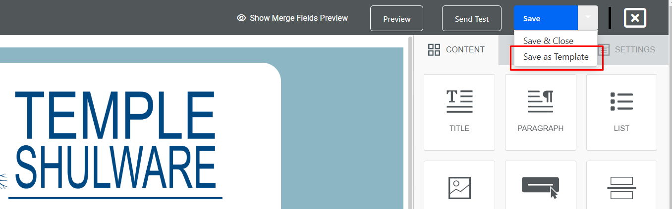 Save as Template" option highlighted.
