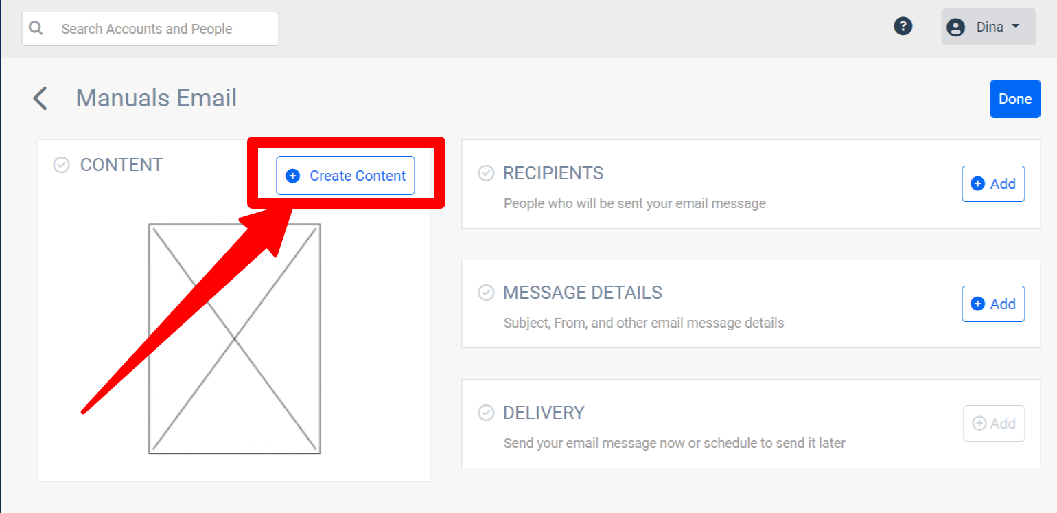 Create Content" button highlighted.