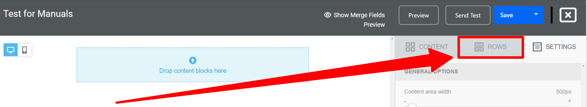 Interface with highlighted 'Rows' tab