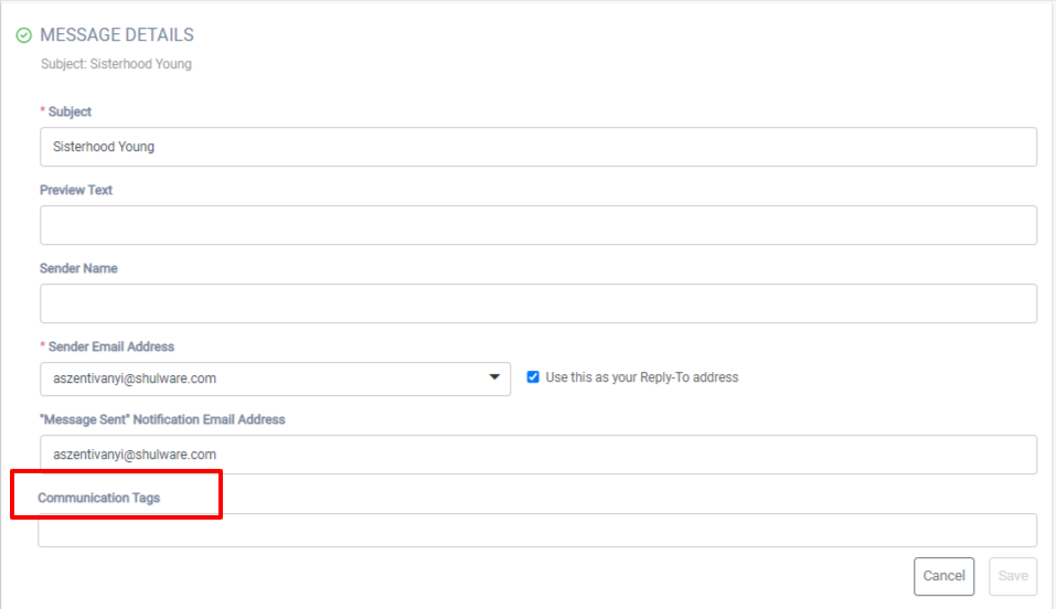 Email message details form.