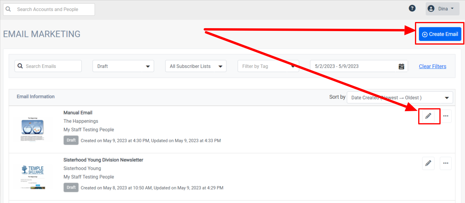 Email marketing dashboard interface.