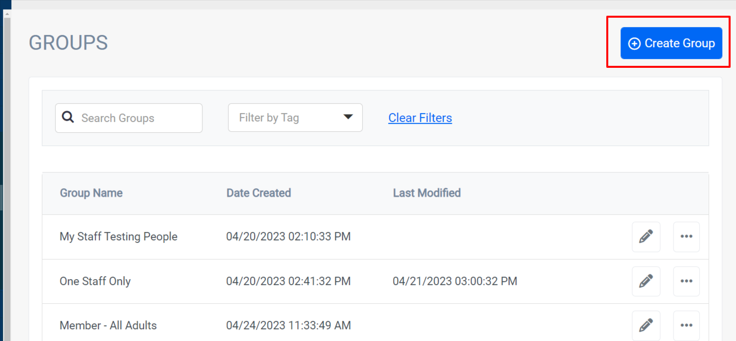 Group management interface with create button.