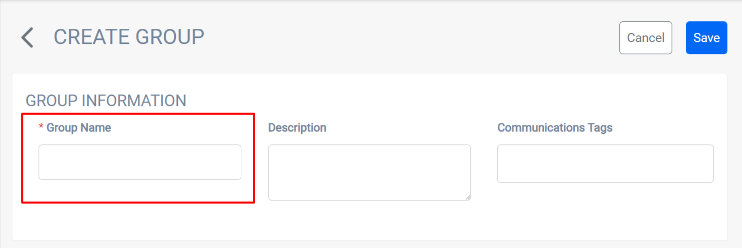 Create Group form with input fields.