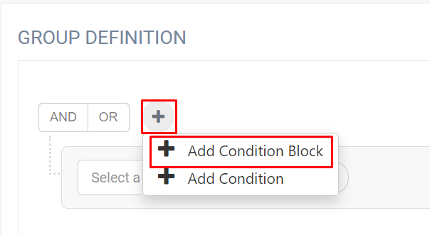 Add Condition Block" menu option.