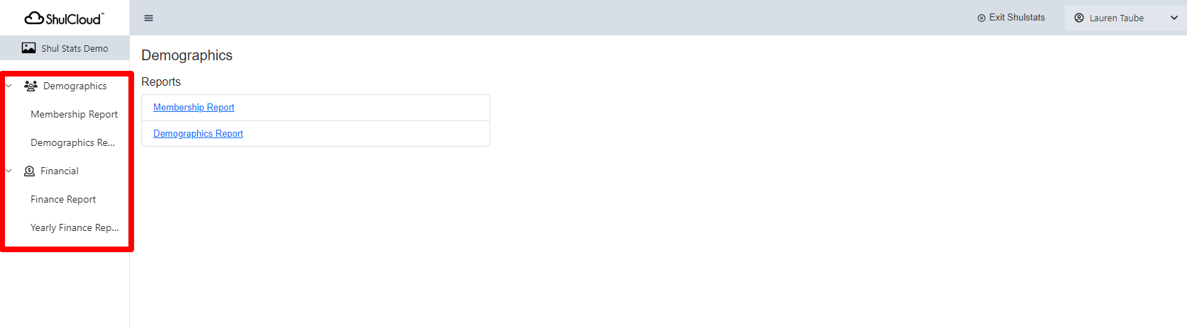 Dashboard with demographics and financial reports