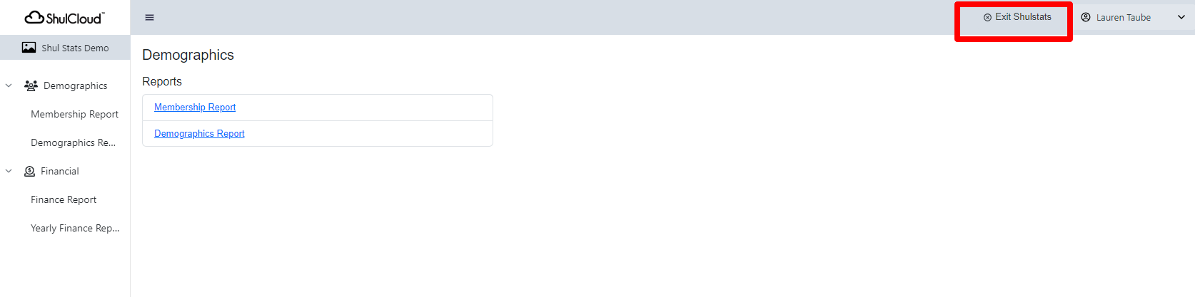 Demographics report page interface