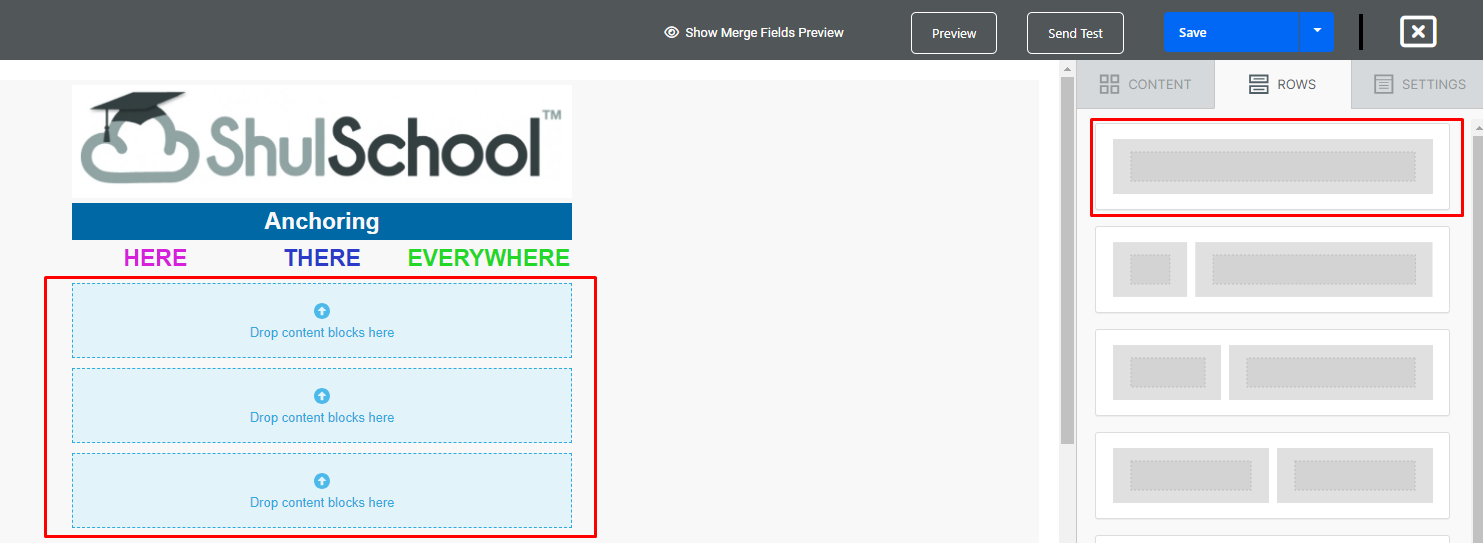 Email template editor interface.