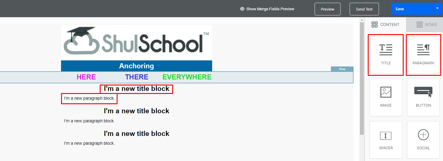 Email template editor interface.