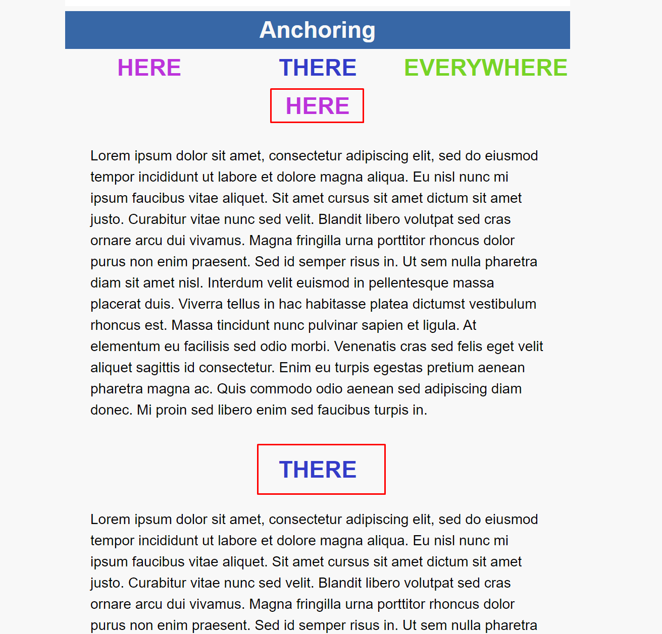 Anchoring text with 'HERE' and 'THERE'
