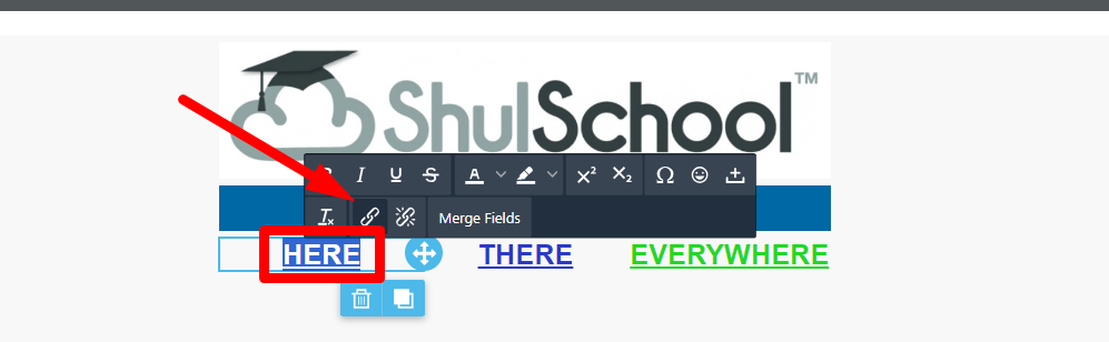 Text editor toolbar with options highlighted.