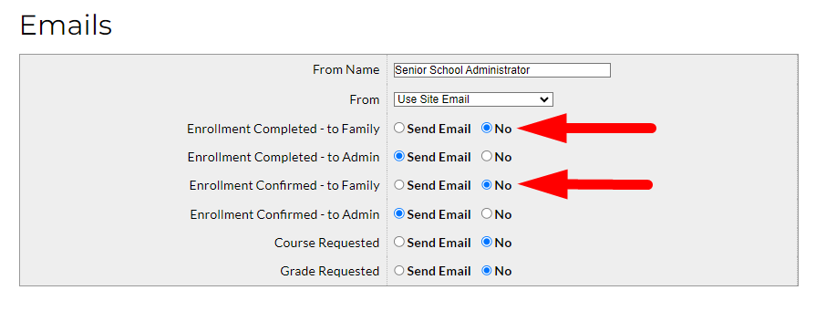 Email settings with options selected.