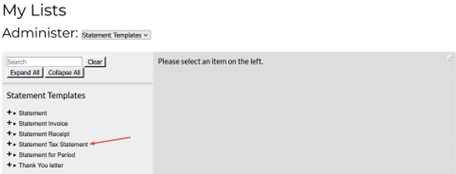 Statement templates list interface