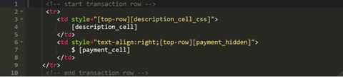 HTML code snippet for transaction row