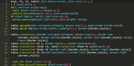 CSS code snippet with styling rules