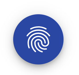Fingerprint icon on blue circle background.