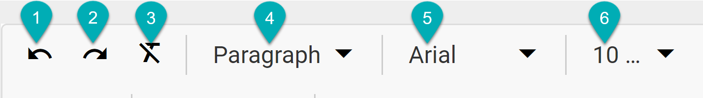 Text editor toolbar with icons and dropdowns