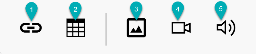 Icons: link, table, image, video, audio.