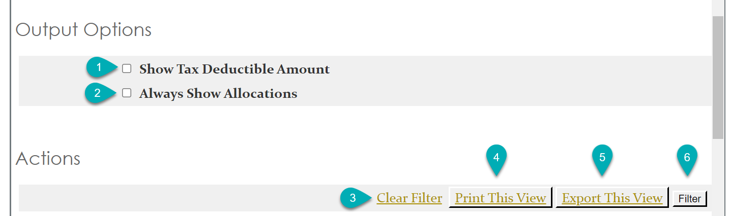 Checkbox options and action buttons interface.