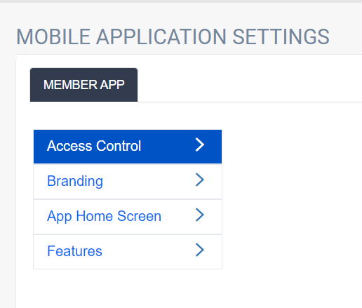 Mobile app settings menu options