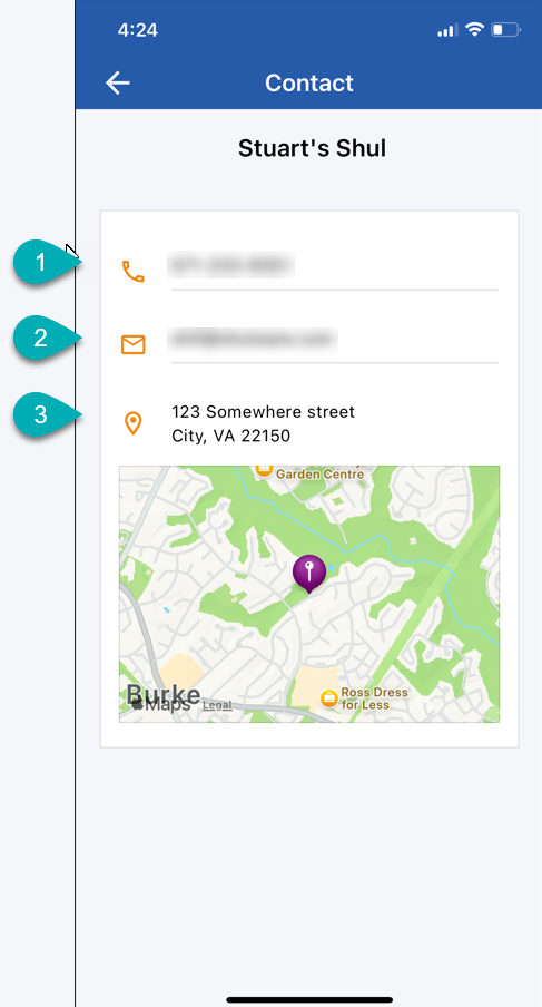 Contact information with map location
