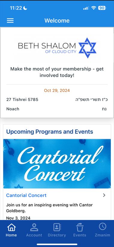 Synagogue app with event details