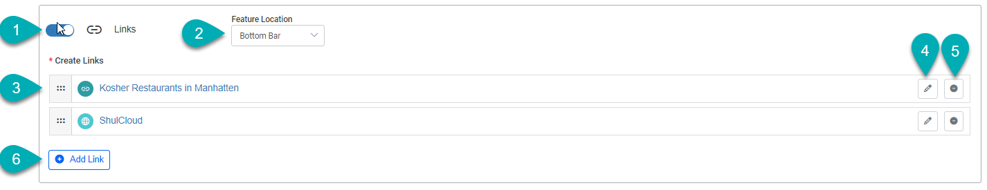 Link management interface with options.