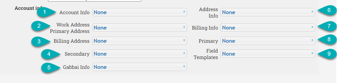 Form with dropdown fields labeled 1 to 9.