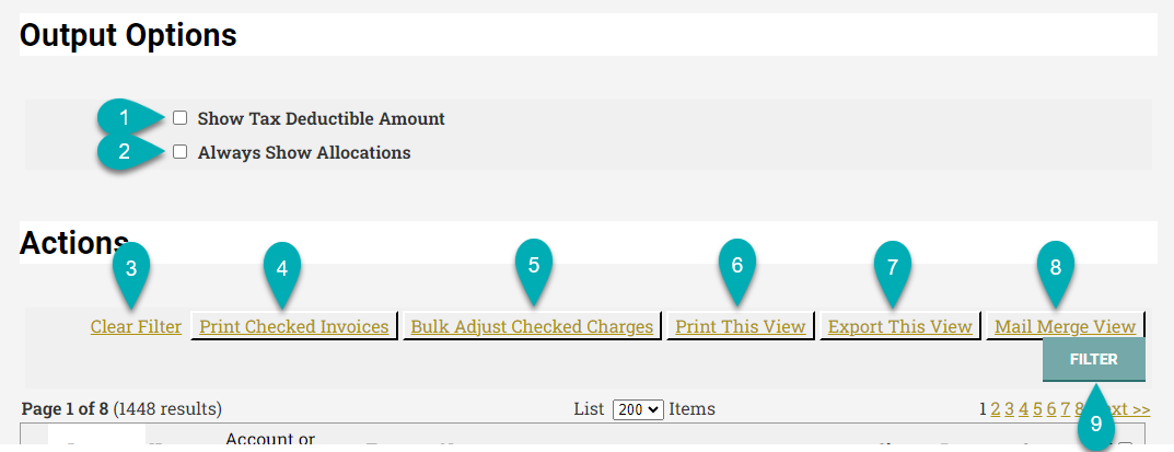 Interface with output options and action buttons.