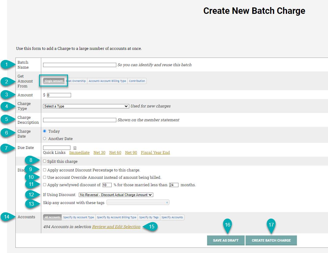 Form for creating a new batch charge