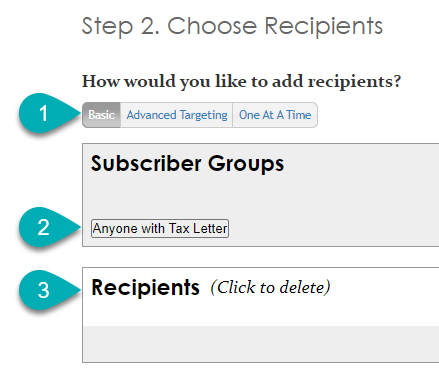 Choose recipients interface options