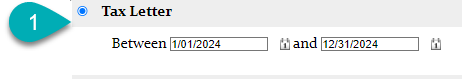 Tax letter date selection fields