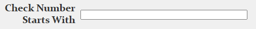 Text input field labeled 'Check Number Starts With'