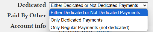 Payment type dropdown menu options