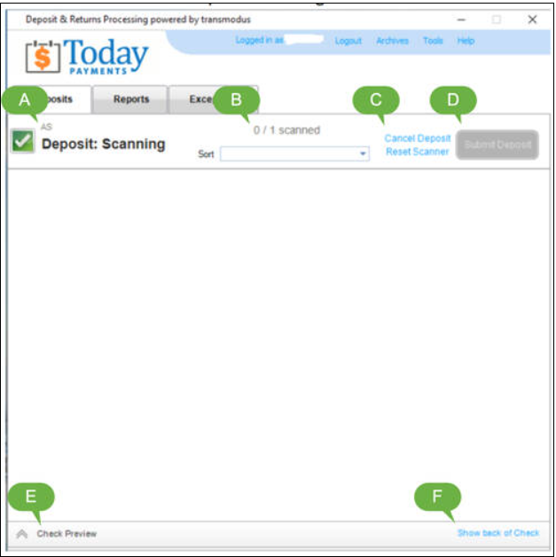 Deposit scanning interface screenshot.