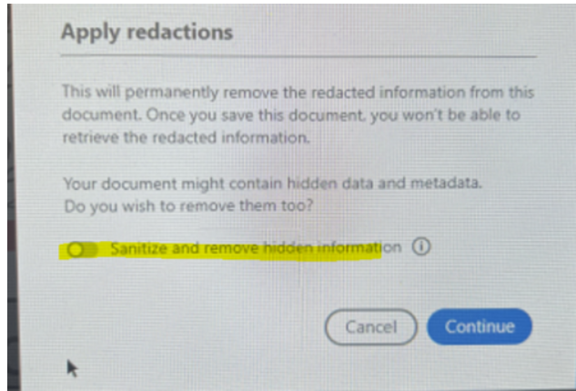 Apply redactions screen with options.