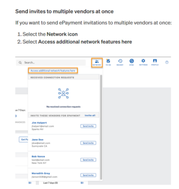 Send invites to multiple vendors interface