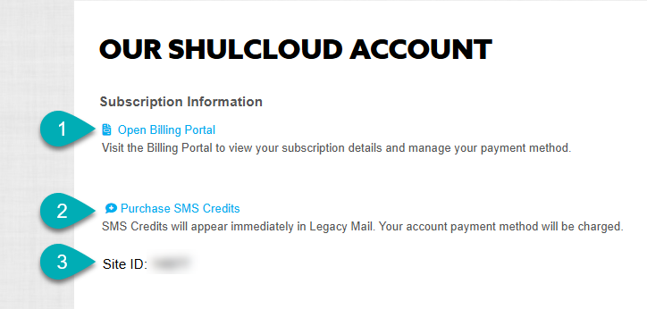 ShulCloud account subscription information page.