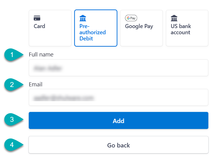 Payment method selection form