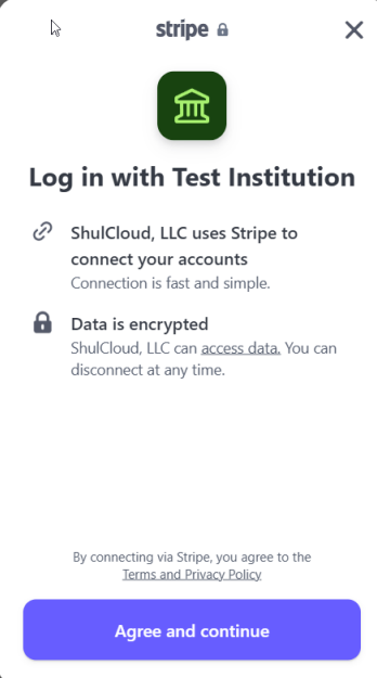 Stripe login screen with encryption notice.