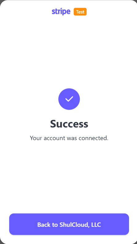 Account connection success message