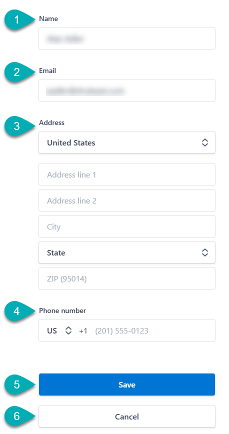 Form fields for contact information