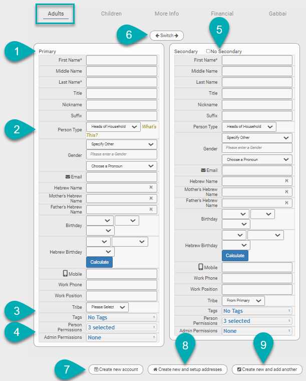 Form for entering adult personal information.