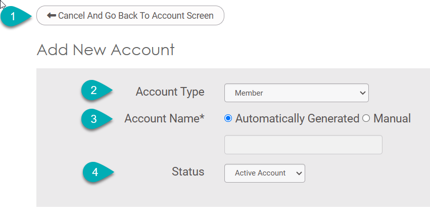 Add New Account form interface