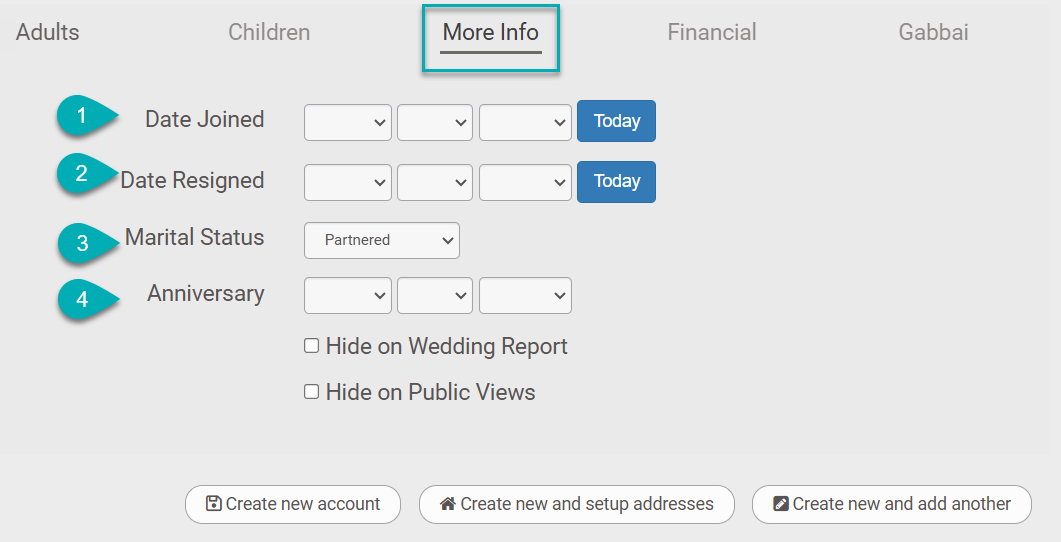 Form with date and marital status fields.