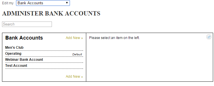 Bank accounts management interface