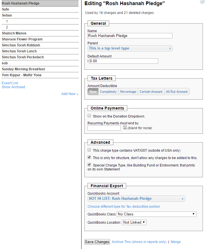 Editing Rosh Hashanah Pledge settings